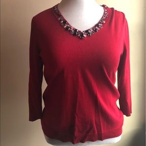 Coldwater Creek Jeweled Neckline Sweater EUC